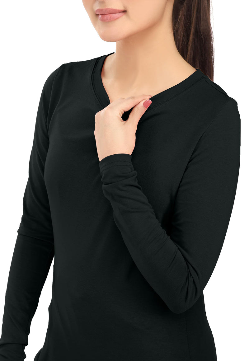 NY Threads Women's Under Scrub Long Sleeve T-Shirt Underscrub Comfort Tee Black Large