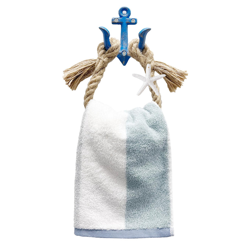 Nautical Toilet Paper Holder, Beach Rope Metal Anchor Hook Bathroom Decor Towel Rack Towel Ring, Wall Mount Coastal Themed Toilet Paper Roll Holder, Nautical Blue
