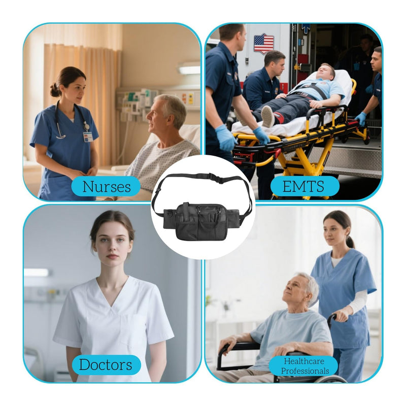 Nursing Waist Bag,Nurse Fanny Pack,Medical Organizer Belt Adjustable Waist Strap/Multi Compartment Suitable for Stethoscopes,Bandage,Scissors and Other Supplies (Black) Black