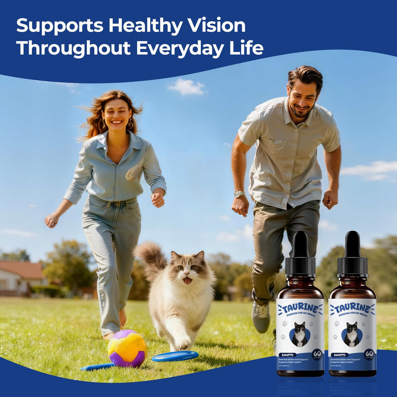 Taurine Supplement for Cats Liquid Drops, Essential Taurine Support for Heart Health, Vision & Immune Function, Daily Feline Nutrition Supplementt, 60 mL × 2 Bottles