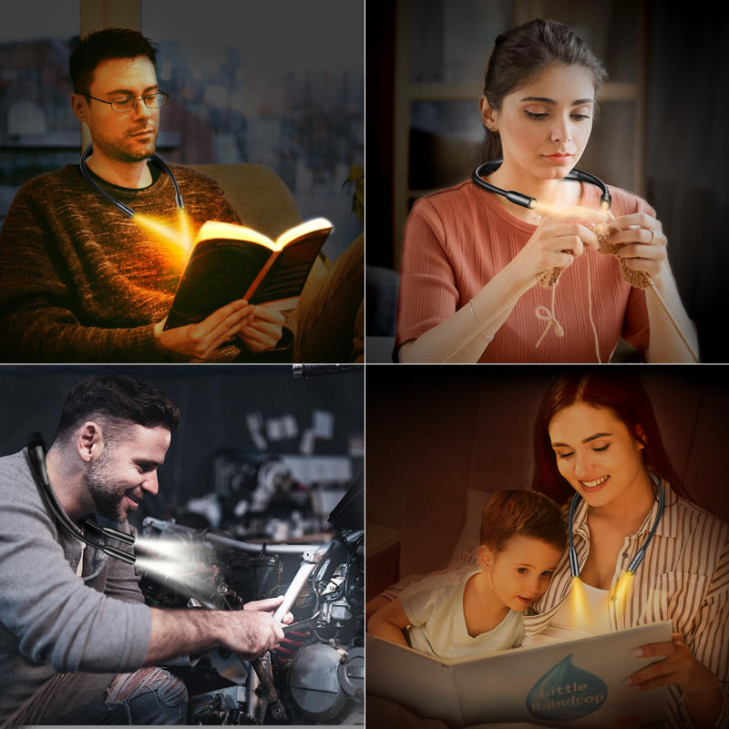 Gritin LED Neck Reading Light,Book Light for Reading in Bed-Eye Caring 3 Colors, Dimmable Brightness, Bendable Arms, 80+Hrs Runtime, Neck Round Design, Comfortable &Lightweight for Crafting, Knitting Black