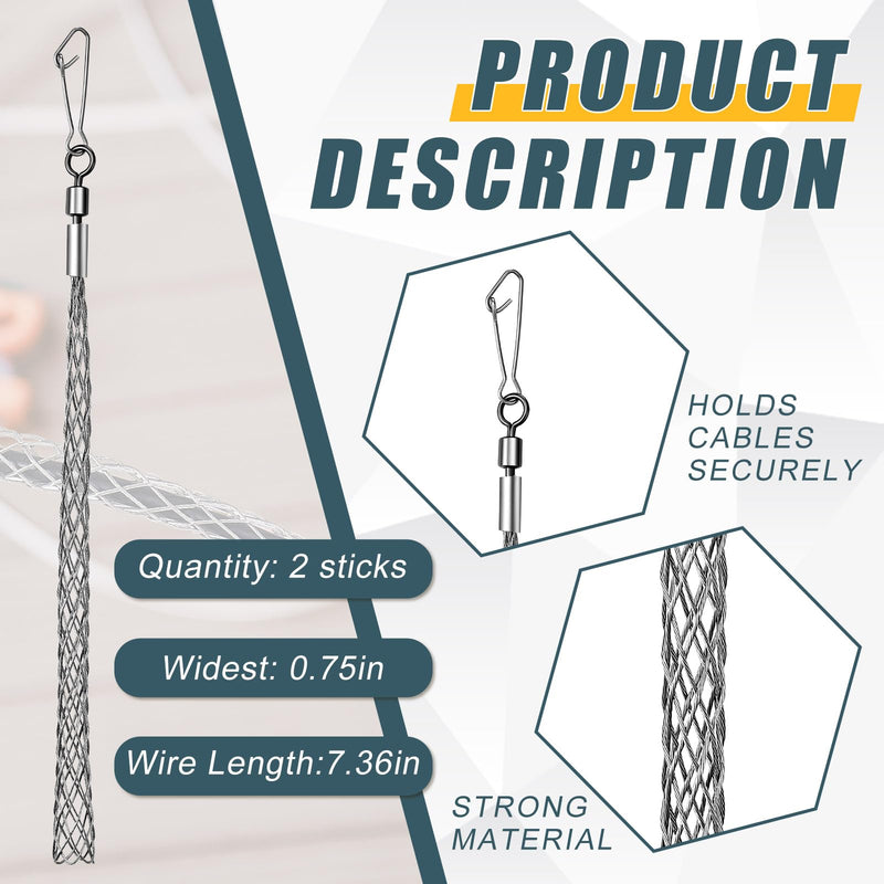 Gisafai 2 Pcs 3/4 in Wire Pulling Grip Mesh Metal Cable Puller Socks Wire Tools for Electrical Grips Light and Heavy Cables