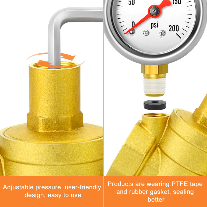 GASHER Brass 1/2" Pressure Regulator Adjustable,Water Pressure Reducer Kit, Pressure Relief Valve For RV Camper Travel,Water Heater,Solar And Home