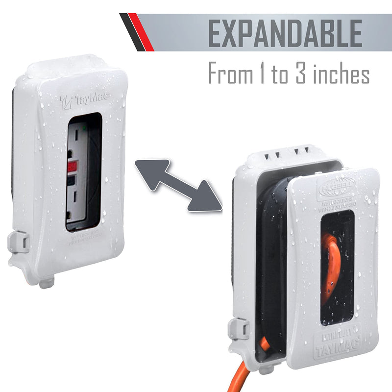 TayMac ML450W White Polycarbonate 1-Gang Weatherproof In-Use Expandable Electrical Outlet Cover for Home Improvement, 1-in. to 3-in. Deep Outdoor Outlet Cover for Electrical Box, NEMA 3R