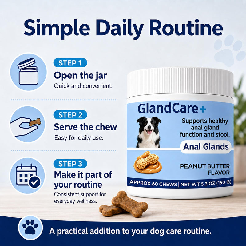 GlandCare+ Anal Gland Chews for Dogs - Pumpkin Seed, Psyllium Husk & Probiotics - Peanut Butter Flavor - Relieves Scooting & Odor - Digestive Health & Stool Support Supplement - 60 Count