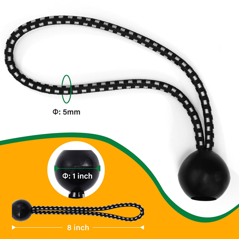 Ball Bungee Cords 8 inch - 25 Pack Bungee Cord with Balls - Tarp Bungee Cords with Balls for Tarp, Camping, Canopygo, Fixed Lines and Hoses - UV Resistant Bungee Balls 8 in x 25Pcs