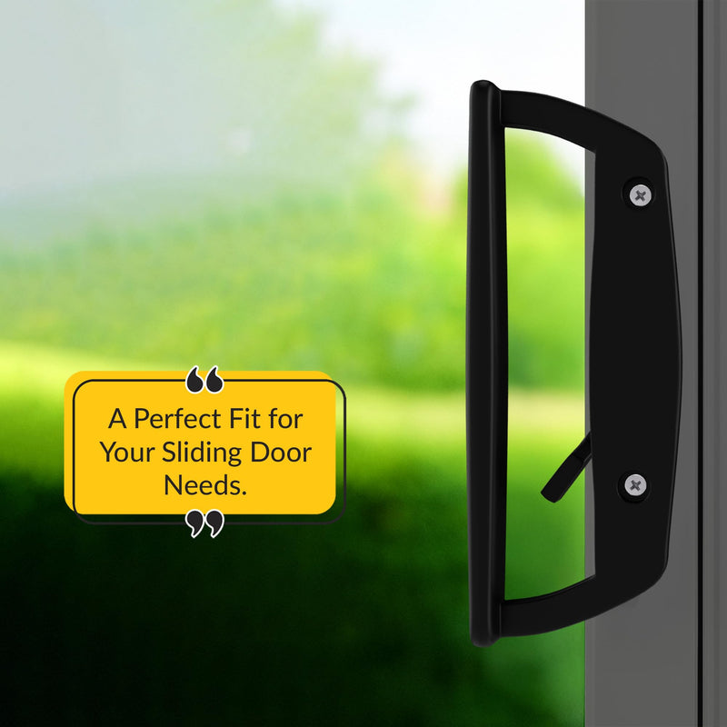 Brixwell Patio Door Handle Set with Keeper and Lock, Black Finish Metal Construction, Sliding Door Hardware Replacement, 3-15/16" Hole Spacing, Fits Residential and Commercial Patio Door Systems