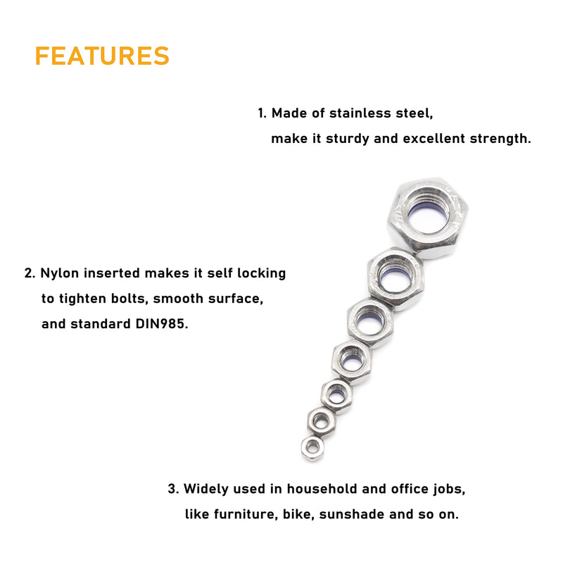 binifiMux 100Pcs M3 x 0.5mm Lock Nuts, 304 Stainless Steel Self-Lock Nylon Inserted 3mm Lock Nuts, M3 Nylock Nuts, 3mm Locking Nuts for RC Model, 3D Printer
