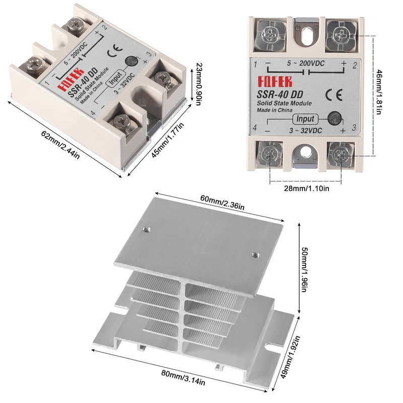 SSR-40DD Solid State Relay 40A DC to DC Input 3-32V Output 5-200V with Heat Sink 1pcs SSR-40DD with Heat Sink