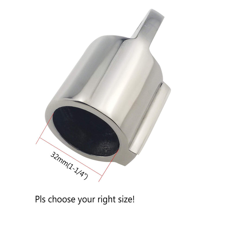 Pair of 316SS Heavy Duty 1-1/4in I.D. Bimini Top Cap Two External Eye End Boat Fittings Marine Hardware, Fits 1-1/4in(32mm) OD Round Tube
