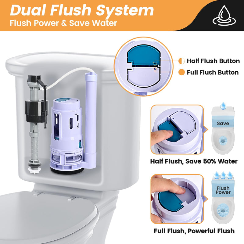 3-Inch Dual Flush Valve Replacement Kit for 2-Piece Toilets, Universal Toilet Repair Kit with Push Button, Fill Valve, Gasket & Bolts,Compatible with Glacier Bay, American Standard, and Toto 3 Inch