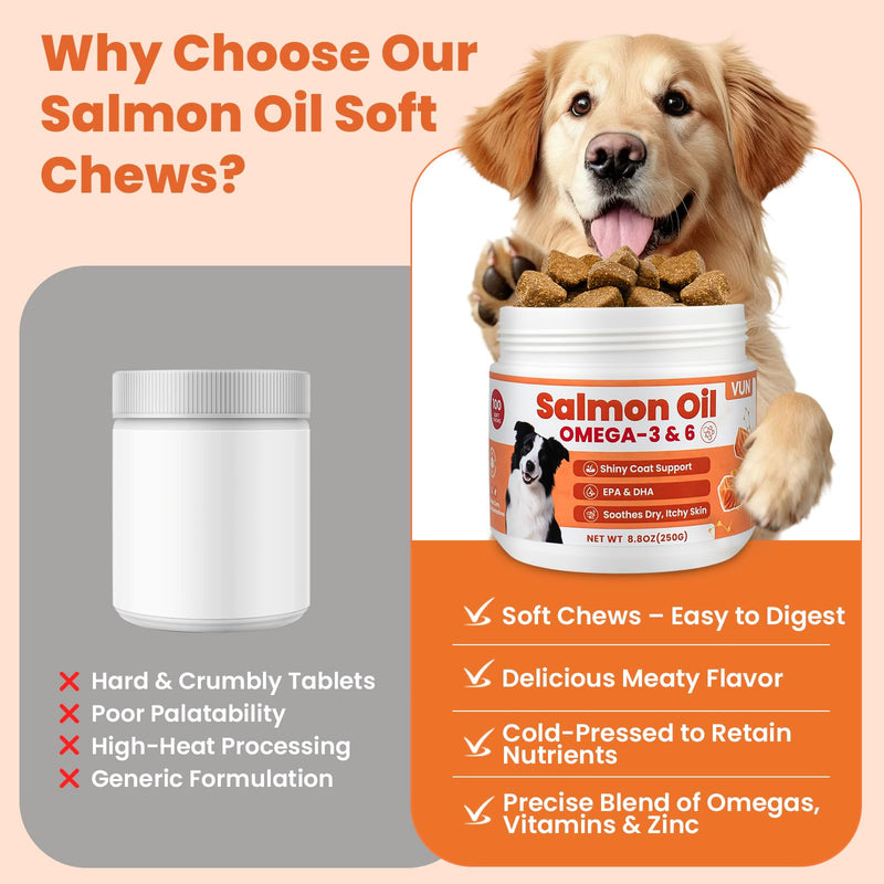 Salmon Oil for Dogs,Omega 3 for Dog Skin and Coat Supplement Chews Fish Oil Treat, Omega 6 EPA & DHA Fatty Acids Dry Skin Relief for Dogs, Coat Itch Relief Supplement,Salmon Flavor
