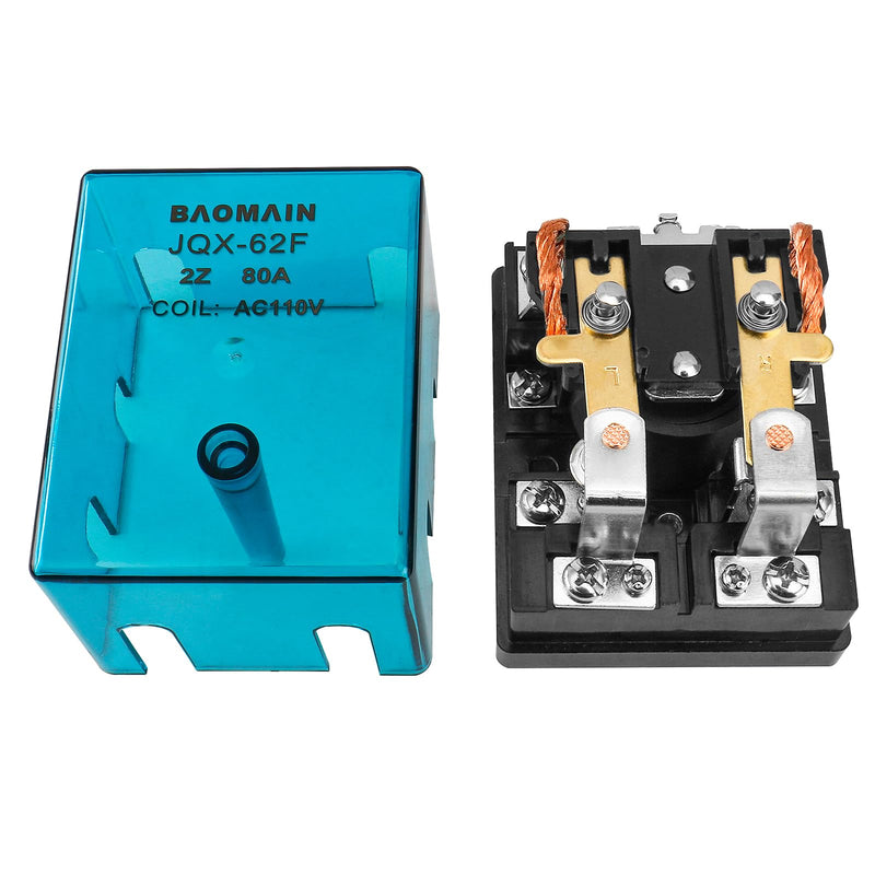 Baomain High Power Relay JQX-62F-2Z 110V AC 80A DPDT 2NO 2NC Electronmagnetic Relay, 35mm Rail Mount