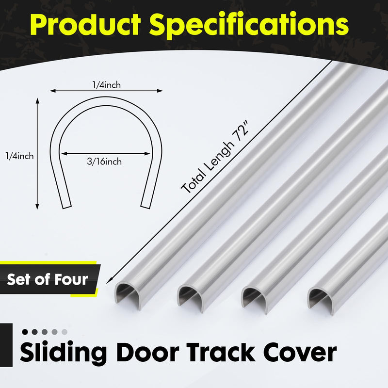 4 Pack Sliding Door Repair Track Cover– Repair Worn or Damaged Sliding Glass Door Tracks and Horizontal Window Tracks, 1/4” x 6’, Stainless Steel