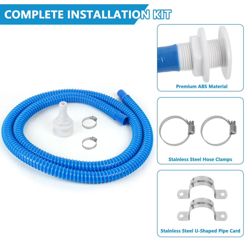 3/4 Inch Dia Marine Bilge Pump Hose,6 FT PVC Bilge Pump Hose, Bilge Pump Installation Kit with 3/4 Inch Thru Hull Fitting,Include Stainless Steel Clamps and U-Shaped Pipe Card (Blue) 3/4in - 6ft Blue Hose