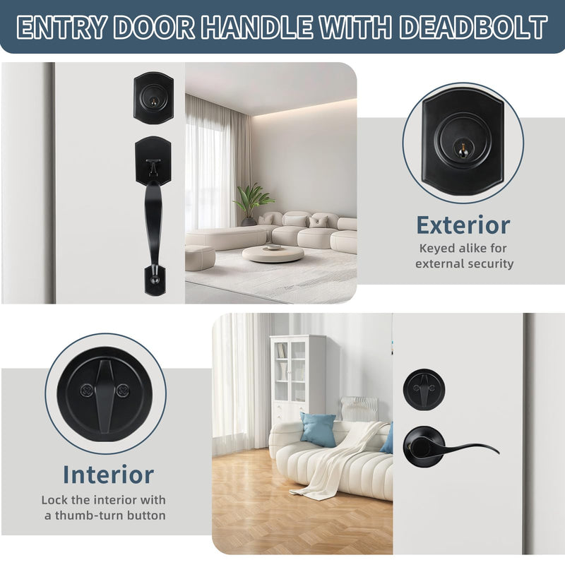 Cielsa Dawn Front Door Handleset with Door Knob - Single Cylinder - Interior Front Door Lock Set