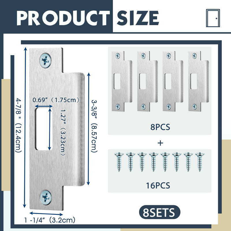 Tandefio 8 Pcs 4 7/8 Inch x 3 3/8 Inch x 1 1/4 Inch Deadbolt Strike Plate Stainless Iron Door Strike Plate Door Reinforcement Plate Door Backplate with Screws for Heavy Duty Residential Use
