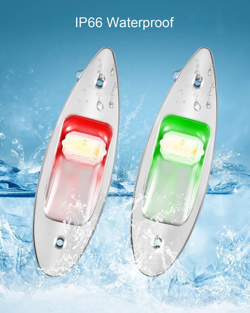 12V LED Marine Navigation Light Teardrop Type Sidelight, SS Waterproof LED Flush Mount Red and Green, for Fishing Small Boat Pontoon Sailing Yacht