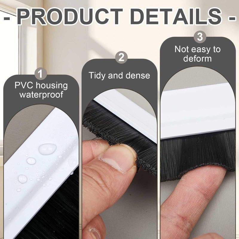 Gisafai 4 Pcs White Plastic Door Brush Bottom Sweep, 36 x 1.75 Inch Weather Stripping with 16 White Screws, Dust & Debris Proof Door Seal for Home Commercial Gaps