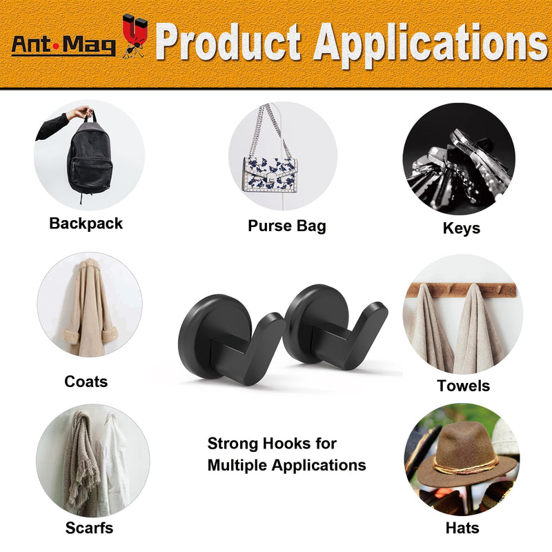 Ant Mag Magnetic Hooks Heavy Duty for Hanging Utensils Grills Keys Coats for Home Kitchen Refrigerator 4 Pack ST42 Black 4