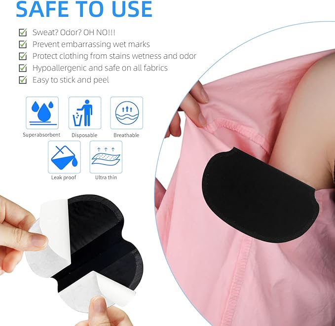 Big Men and Women Hyperhidrosis Armpit Sweat Pads [100 Sheets], CANAGROW Disposable Armpit Sweat Pads, Comfortable, Odorless, Invisible, Super Adhesive, Sweat-free Armpit Protection, Black - NewNest Australia