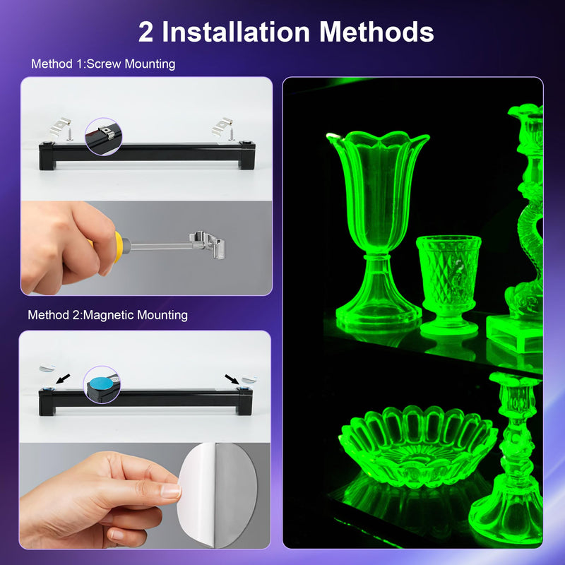 2 Pack Rechargeable LED Black Light Bar, Battery Operated Black Lights, Battery Powered Black Light Strip, Cordless Blacklight for Body Paint Tapestry Poster Party 2 Pack