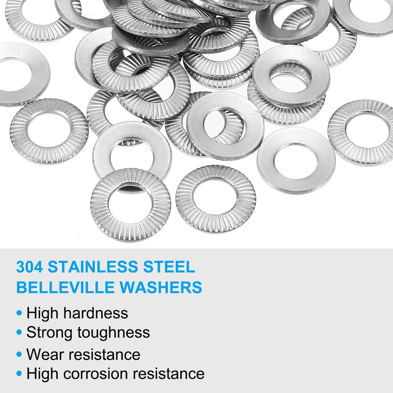 PATIKIL 304 Stainless Steel Flat Washers, 100 Pack M8x16mm Belleville Spring Disc Washer Conical Knurled Metric Gasket for Automotive Industrial Construction