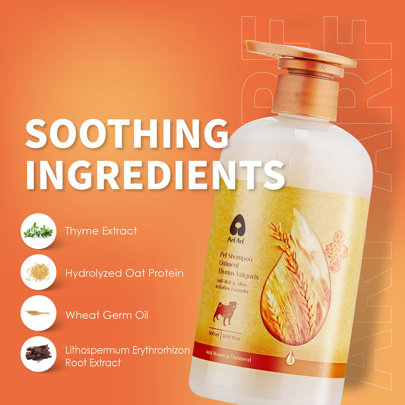 Arf Arf Dog Shampoo Itch Relief, Allay Itch & Irritation Oatmeal Formula 16oz, Anti-Itch for Allergies, Honey-Infused, Pet-Friendly, Ideal for Sensitive Skin Anti-itch Shampoo - PawsPlanet Australia