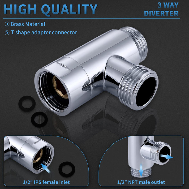 G-Promise All Metal 3 Way Diverter/Hose Fitting Tee/T Shape Adapter Connector for Angle Valve Hose/Bath Shower Arm / (Chrome) Chrome