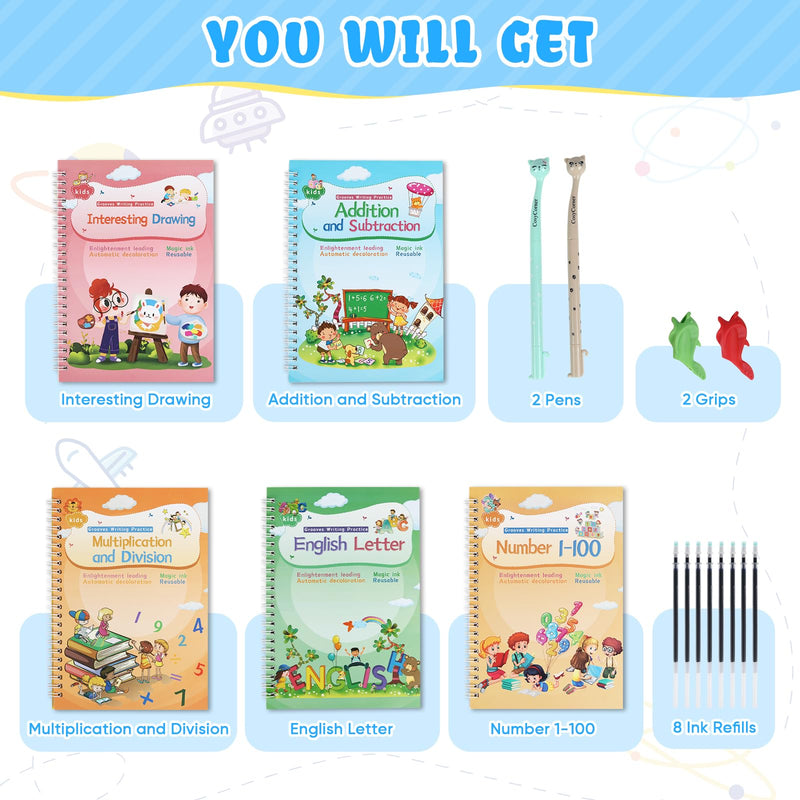 Magic Ink Copybooks for Kids Reusable Handwriting Workbooks for Preschools Grooves Template Design and Handwriting Aid (5) 5