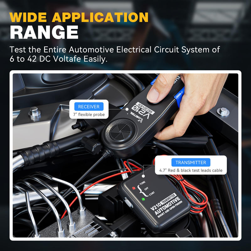 VDIAGTOOL V210 Automotive Electrical Open & Short Finder Circuit Tester Wire Breaker Finder Wire Tracer Fault Probe DC 6-42V