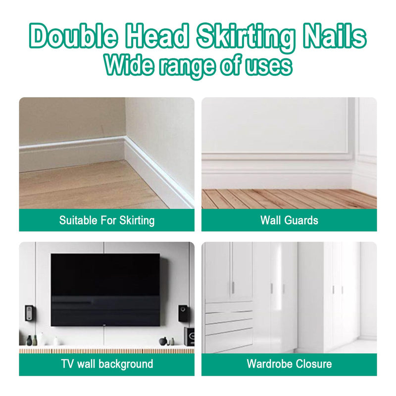 250 Pcs Double-Head Skirting Thread Seamless Nail, Double-Headed Nails, Invisible Screws & Nail-Specific Sleeve Tool, Seamless Skirting Thread Nails with Solid Wood Baseboard. 250