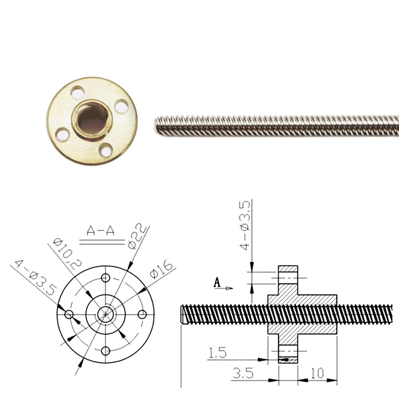 2pcs 200mm Tr8X8 Lead Screw with T8 Brass Nut for 3D Printer Machine Z Axis(Acme Thread, 2mm Pitch, 4 Start, 8mm Lead)