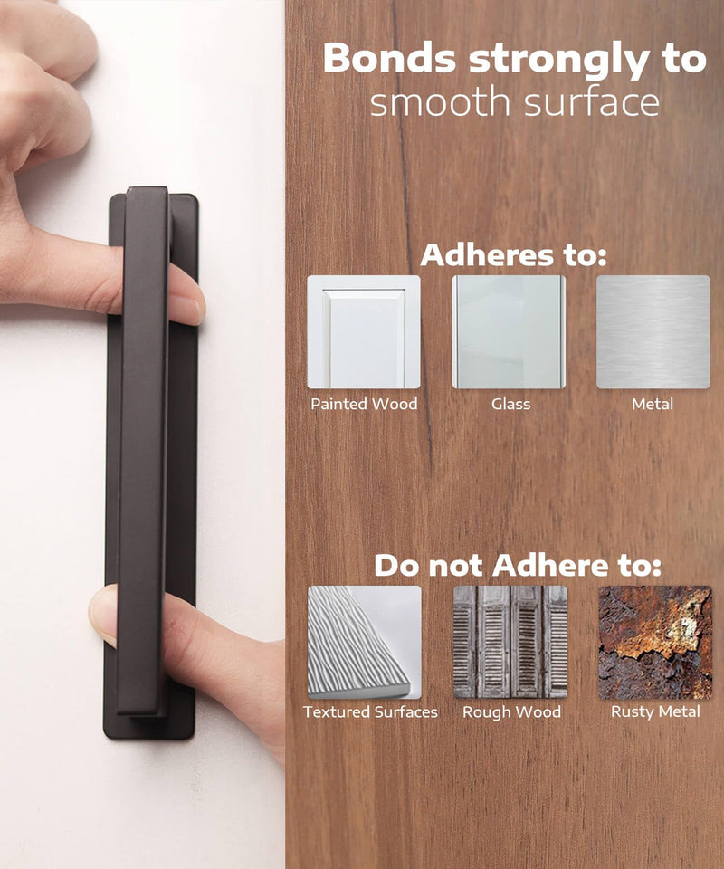 2-Pack Adhesive Cabinet Handles Stick On Handle Self Stick Drawer Pulls No Drill Cabinet Pulls for Cabinet Closet Glass Sliding Shower Door Handle - 6", Black 2 Overall Length 6"