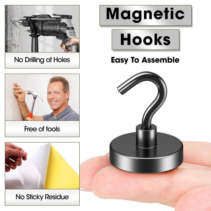 VNDUEEY Cruise Must Haves, 80 Lbs Strong Magnetic Hooks, Heavy Duty Earth Magnets with Hook for Refrigerator, Magnet Metal Hooks for Classroom, Office, and Kitchen BBQ (Black, Pack of 10) Black