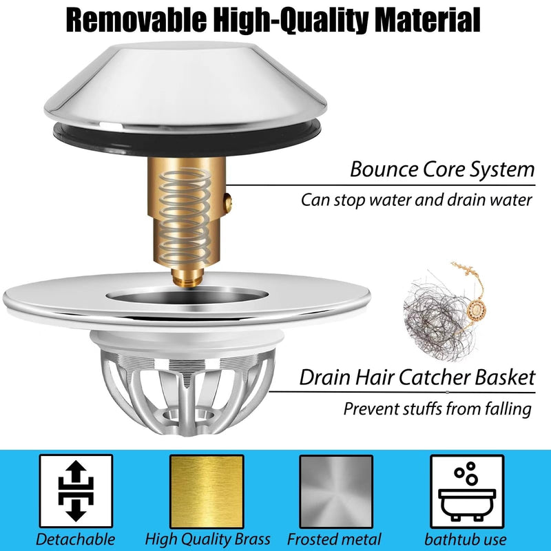 Bathtub Drain Stopper,Pop Up Tub Stopper Bottom with Drain Hair Catcher,Bathtub Plug and Cover with Strainer,Universal for 1.45 to 1.8in Drain Hole,Replaces Lift & Turn, Tip-Toe or Trip Lever 2.75 x 2.75 x 0.9 inches - NewNest Australia