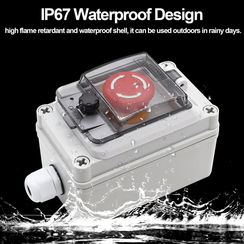 TWTADE e-Stop Push Button Switch with Box Outdoor IP67 Waterproof Emergency Stop Push Button Station Box 22mm 1NO 1NC Emergency Stop Switch with Protective Cover 1NO 1NC with IP67 Box