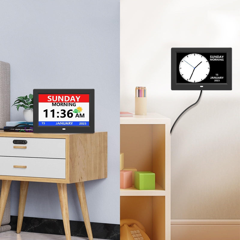 10 Inch Digital Clock with Day and Date for Elderly Alzheimer's Clock Customizable Alarms 3 Display Modes Large Font Alarm Clock for Seniors Auto DST 10in Black