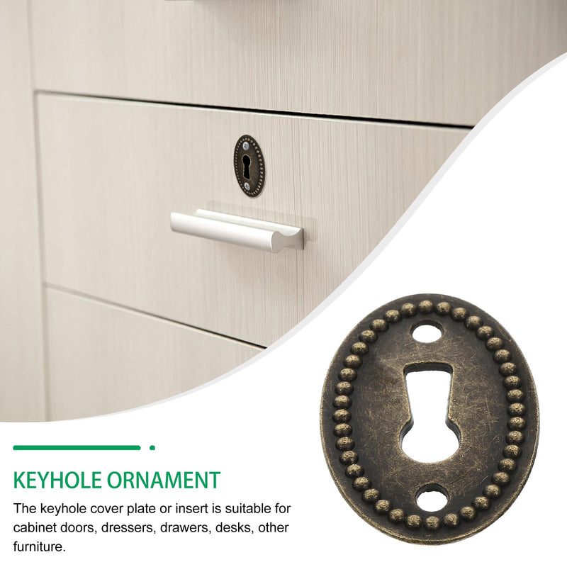 20PCS Oval Antique Brass Decorative Keyhole Cover Plate Keyhole Escutcheon Plate for Cabinet Door Drawer Chest Drawer Furniture Hardware