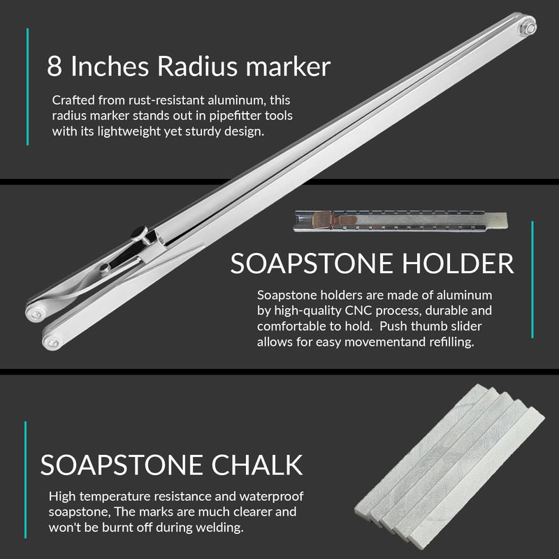 Contour Radius Marker - Up to 40" Radius, Aluminum Radius Marker with 5 Soap Stone & SoapStone Holder, Foldable Pocket-Size Standard Radius Marking Tool