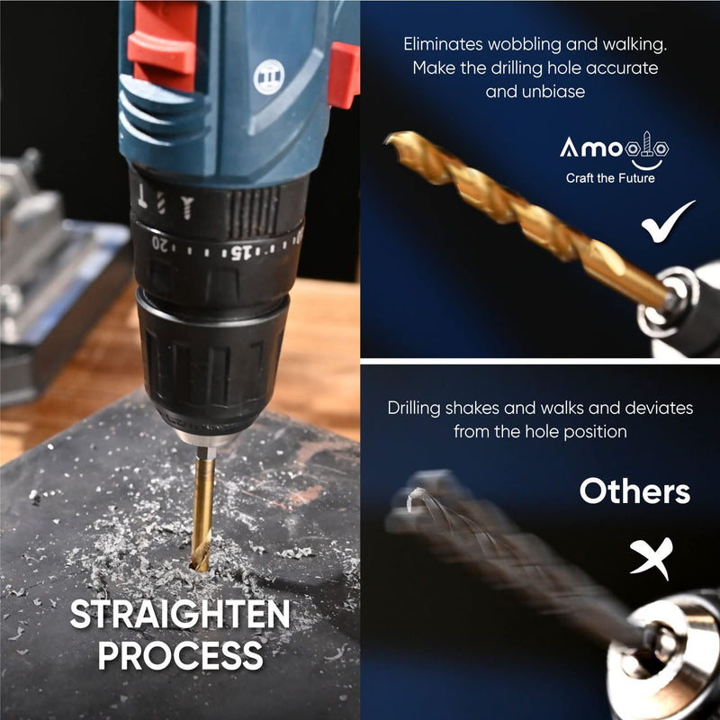 amoolo Hex Shank Drill Bit Set (13Pcs Set+3 Pcs Free), Premium 4341 HSS Titanium Impact Hex Drill Bits for Wood, Steel, Metal, Plastic, Quick Change Design (1/16 -1/4 ) 1/16"-1/4" (13+3pcs)