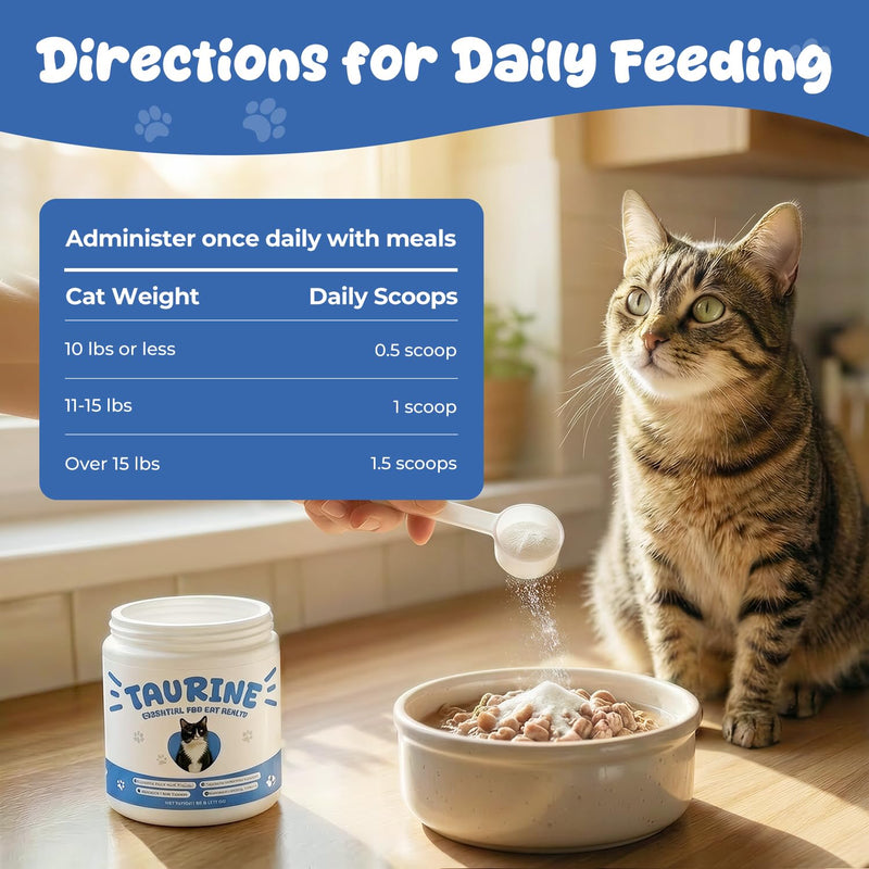 Taurine Powder Supplement for Cats, Essential Taurine Support for Heart Health, Vision & Immune Function, Easy-to-Mix Feline Nutrition Powder