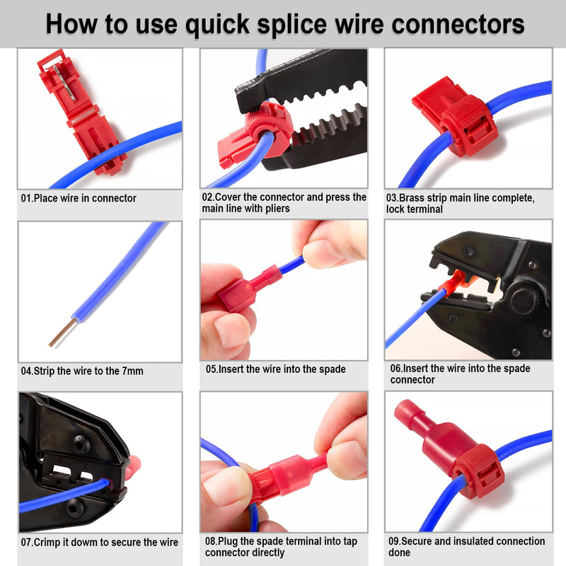 108 Pcs T-Tap Wire Connectors Kit, Quick Wire Splice Connectors, Self-Stripping Electrical Connectors Kit, Nylon Fully Insulated Male Wire Terminals for Automotive Wire Tap (22-10 AWG)