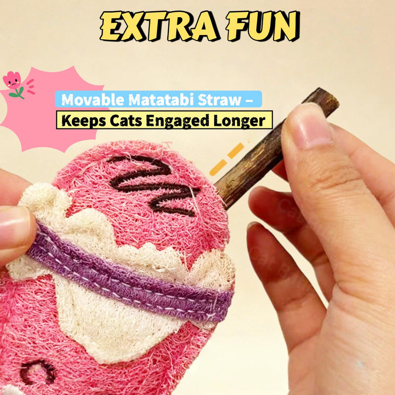 Natural Loofah Chew Cat Toys Janpanese Style, Dental Care Silvervine Sticks for Indoor Cats and Kittens, Milk Tea Cup-Shaped Catnip Treat Toys (Brown) Brown