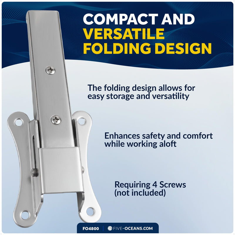 Five Oceans Folding Step, Folding Mast Step - Stainless Steel with Rubber Pad for Secure and Safe Access, 4-1/4 Inch (108mm) Step Length - Ideal for Marine Use - FO4800