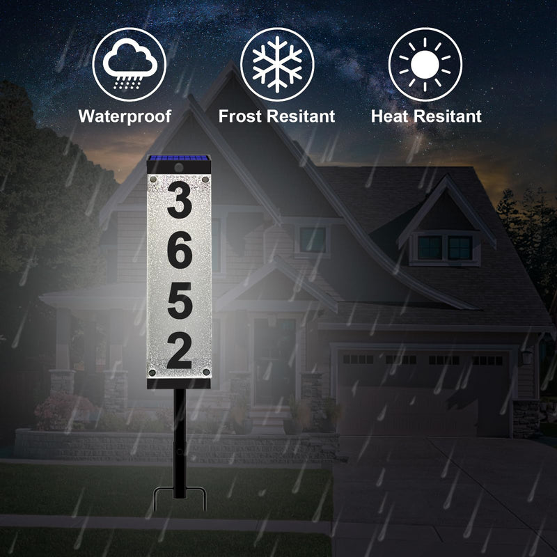 Solar House Numbers for Outside, Acrylics Solar Address Sign with Iron Stakes, Waterproof RGBW Color Changing Remote Control, Lighted Modern Address Plaque Solar Powered for Street Yard Home Multi Digit Multi Color