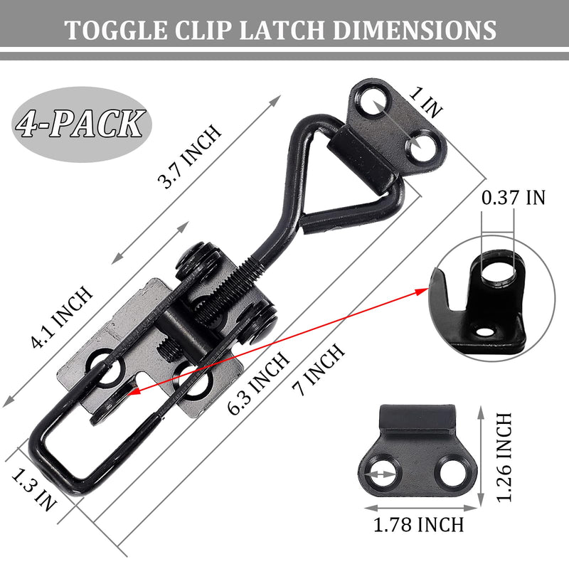 4Pack Toggle Latch Clamp 4003 Style, Heavy Duty Adjustable Toggle Clamp Latch 1320 Lbs Holding Capacity, Quick Release Hasp Clamps, Black Pull Tight Metal Latches for Smoker Door Tool Box Trunk Clamps Black-4pcs