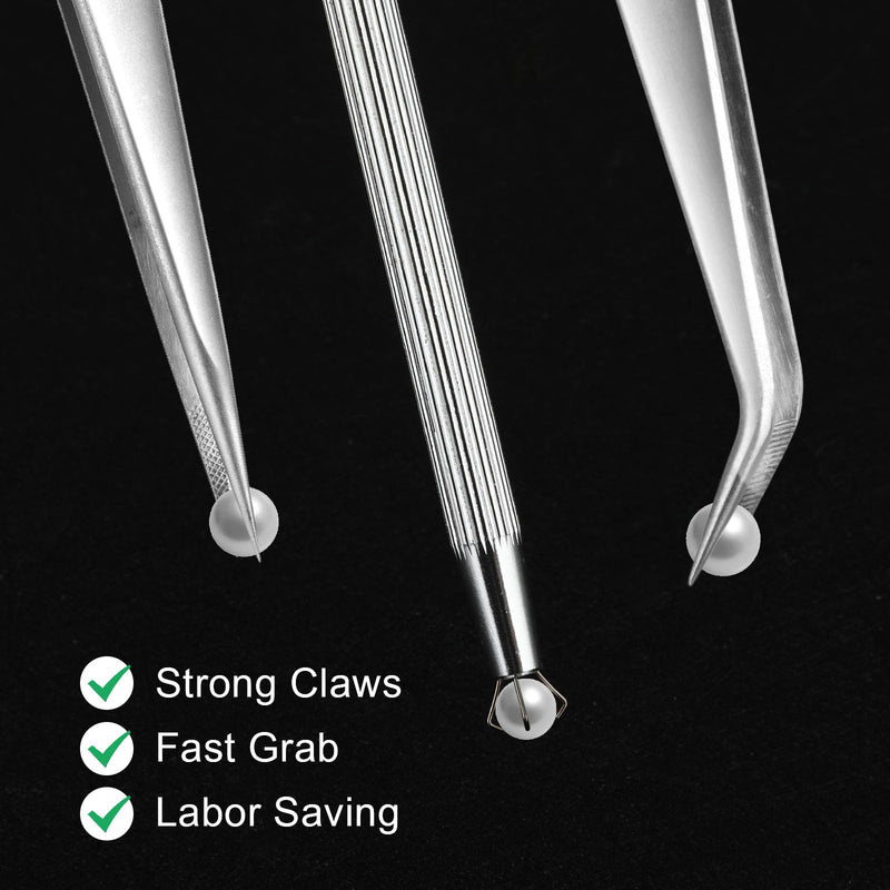 Bewudy 3Pcs Piercing Ball Grabber Tool Set, Diamond Tweezers Jewelers Holder Pick up Tool, Precision Stainless Steel Jewelry Locking Tweezers For Tiny Objects IC Chip Electronic Components
