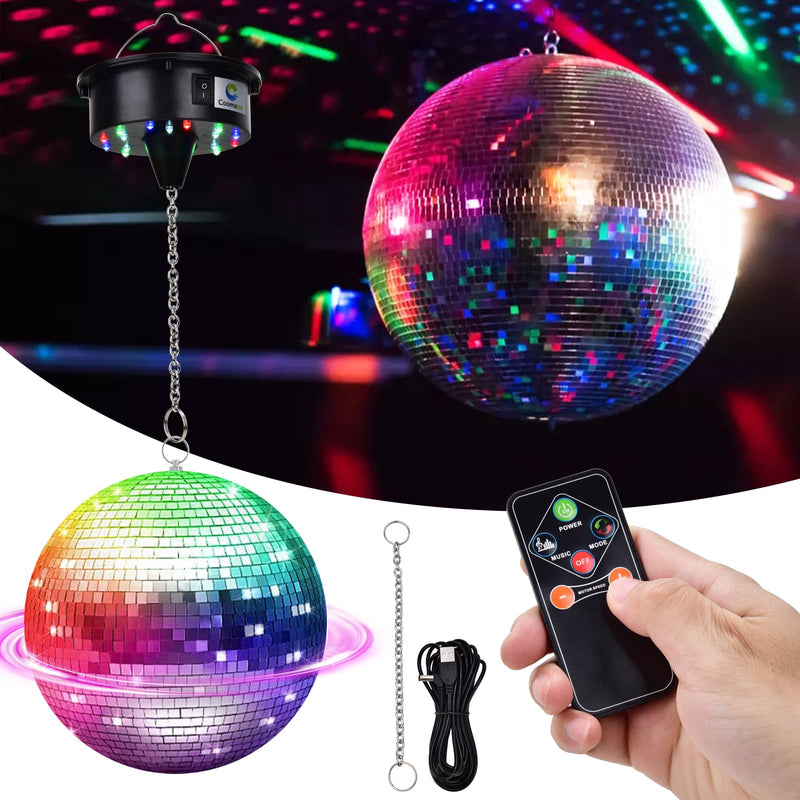 Rotating Disco Ball Motor Light with Remote, 3-15RPM Adjustable Speed Disco Ball Spinner Light 18LEDs Heavy Duty for 12 16 20 24'' Large Mirror Ball Motor(NoIncludedBall),Wedding Christmas Party Decor