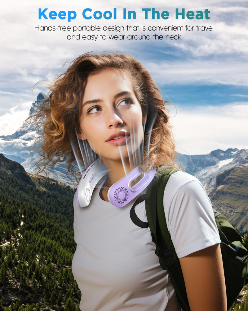 Hotsales Neck Fan, Hands Free Bladeless Neck Fans Portable Rechargeable, 360° Cooling Neck Fan, 4 Speeds, Quiet, 5200 mAh Battery Operated USB Wearable Personal Fan Gifts for Women, Travel, Outdoor Pure Purple